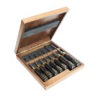 Set of screwdrivers in wooden box