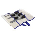 Set of bevel edge chisels in canvas tool roll