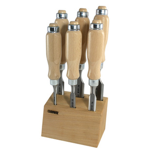 Set of chisels in wooden stand